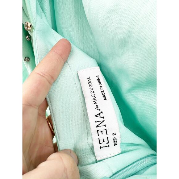 Mac Duggal 55792 Mint Allover Rhinestone Long Sleeve Dress Size 2 - Picture 6 of 7